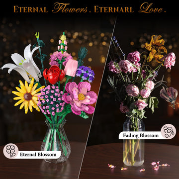 Flowers Bouquet Building Sets, 10 Pieces Of Never-Fading Flowers, Diy Creative Building Blocks,Ideal For Kids 6 For Valentine'S