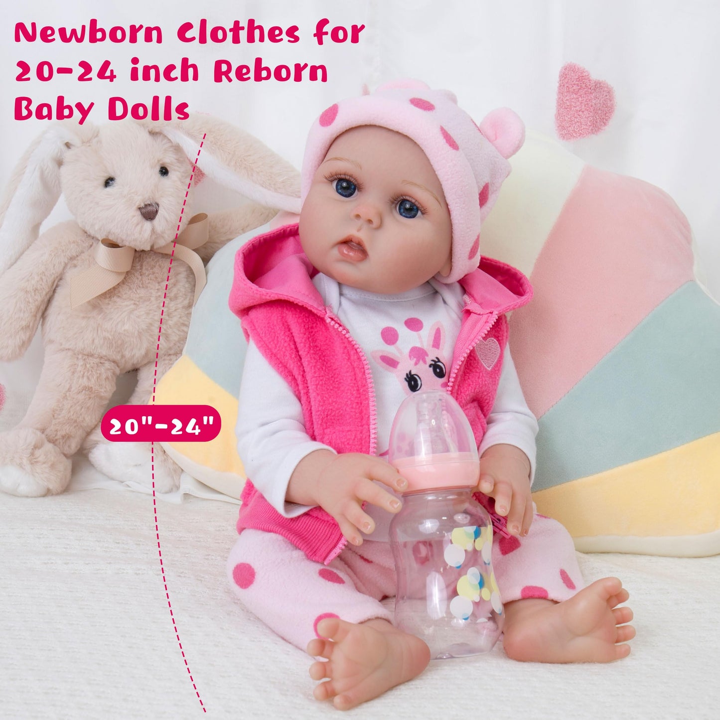 Reborn Baby Doll Clothes - Outfit Accessories For 20-24 Inch Realistic Newborn Toy Dolls, 5 Piece Set
