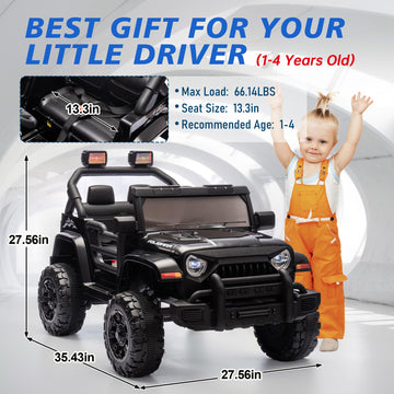 OKYBABY Ride on Truck Car 12V Kids ' Electric Vehicles W/Parents Control Ride on Toys for Toddlers with Music Bluetooth Four-Wheels Suspension USB Headlights Black