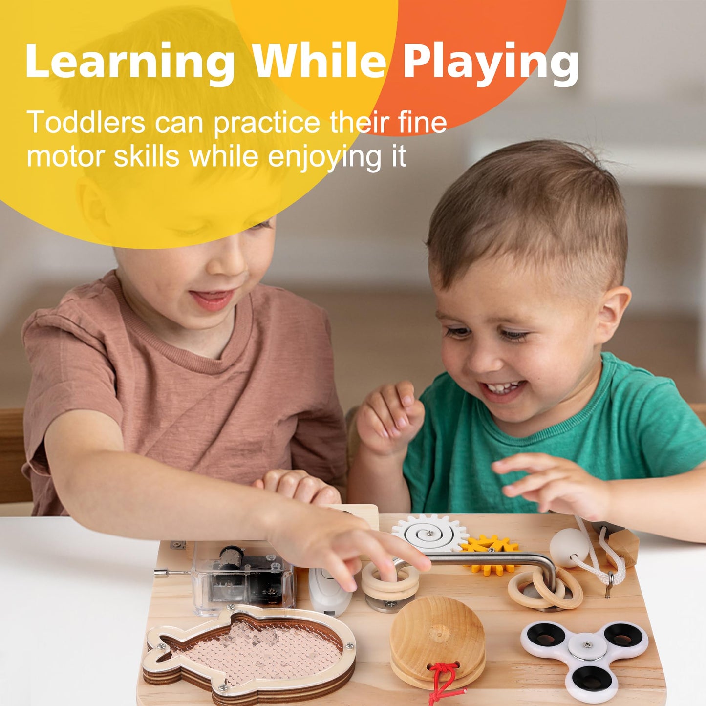 Pithfor Wooden Busy Board For Toddlers, Montessori Sensory Toys For 1 2 3 4 Year Old, Autism Sensory Toys For Kids Boys Girls, F