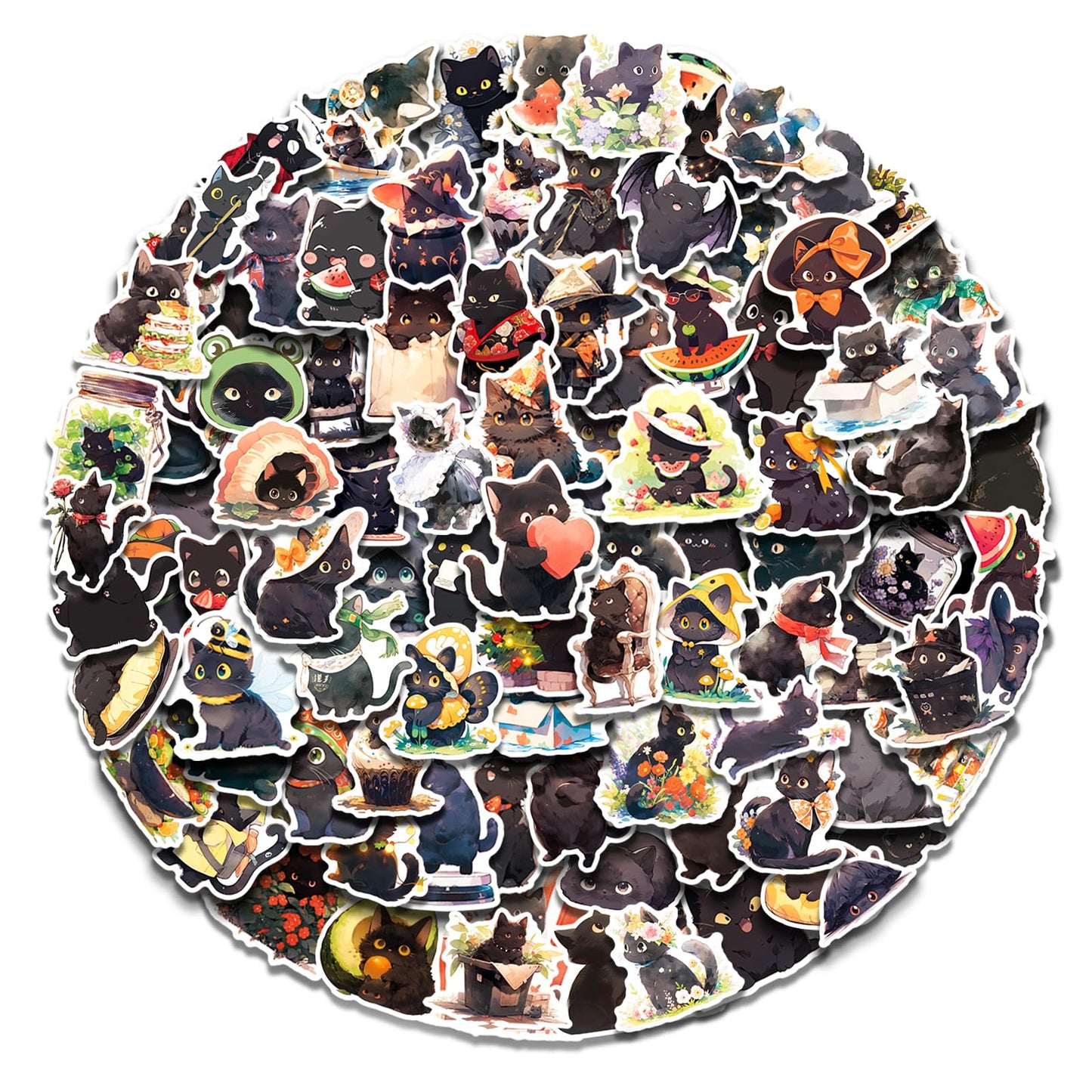Aowdiao 100 Pcs Black Cat Stickers Cute Cat Gifts Vinyl Cat Sickers For Water Bottles Laptop