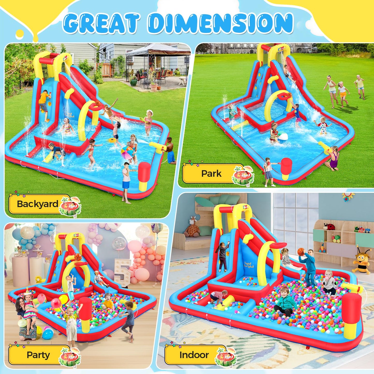 Whubefy Inflatable Water Slide Bounce House, 13.2x10Ft 13-in-1 Bounce House Obstacle Course Waterslides, Summer Fun w/Boxing Pol