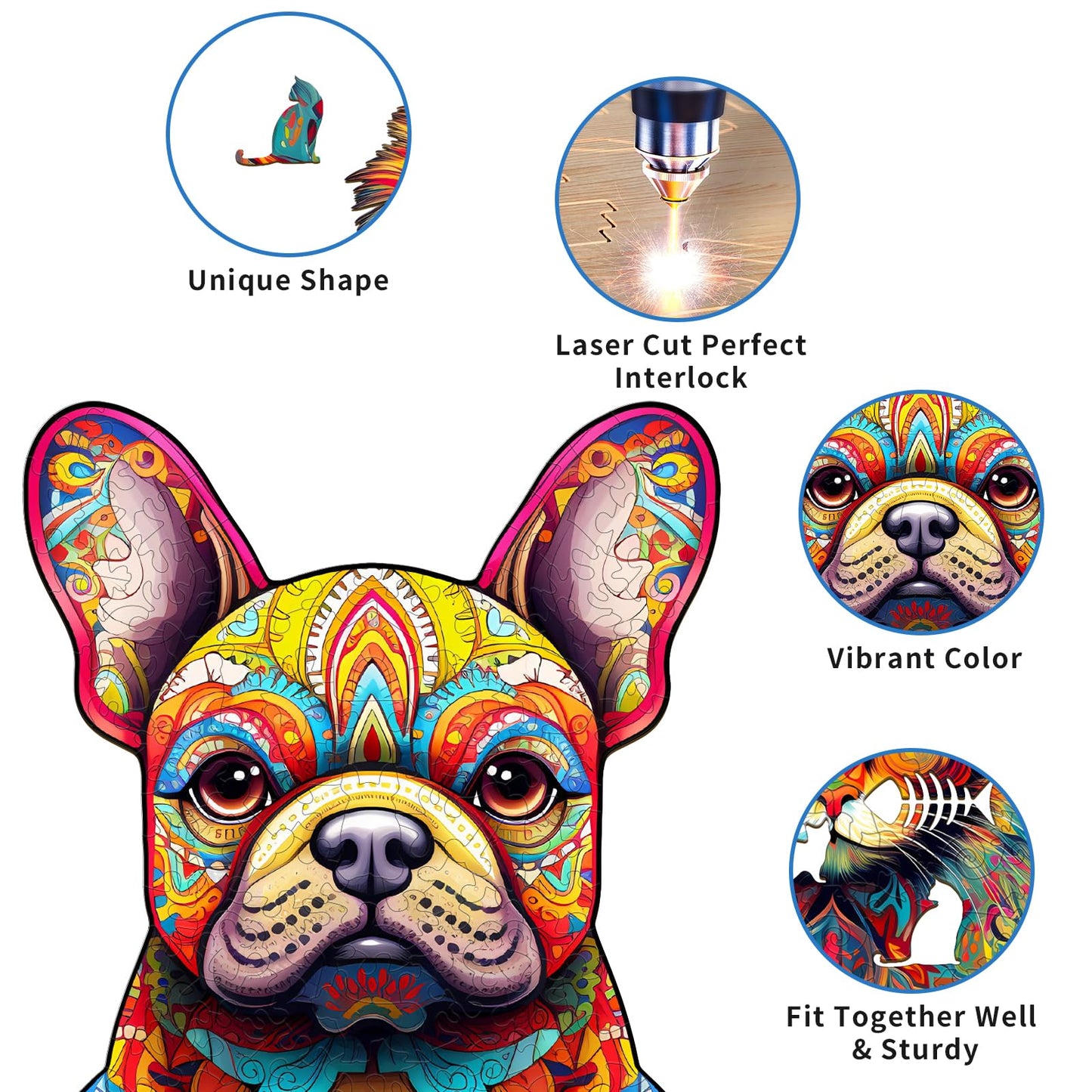 Woodemon Wooden Puzzles For Adults And Kids, French Bulldog (M-180Pcs) Wooden Jigsaw Puzzles, Unique Shaped Animal Wood Puzzles, Wooden Animal Puzzles Christmas Xmas Gifts Family Puzzles Game 11.8*9In