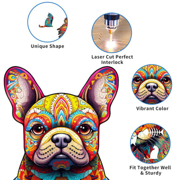 Woodemon Wooden Puzzles For Adults And Kids, French Bulldog (M-180Pcs) Wooden Jigsaw Puzzles, Unique Shaped Animal Wood Puzzles, Wooden Animal Puzzles Christmas Xmas Gifts Family Puzzles Game 11.8*9In
