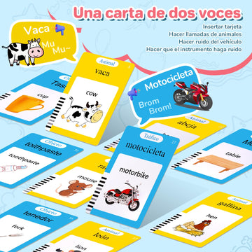 Spanish & English Talking Flash Cards For Toddler 1-6 Year Olds, Learning Montessori Toys With 510 Sight Words, Speech Therapy T
