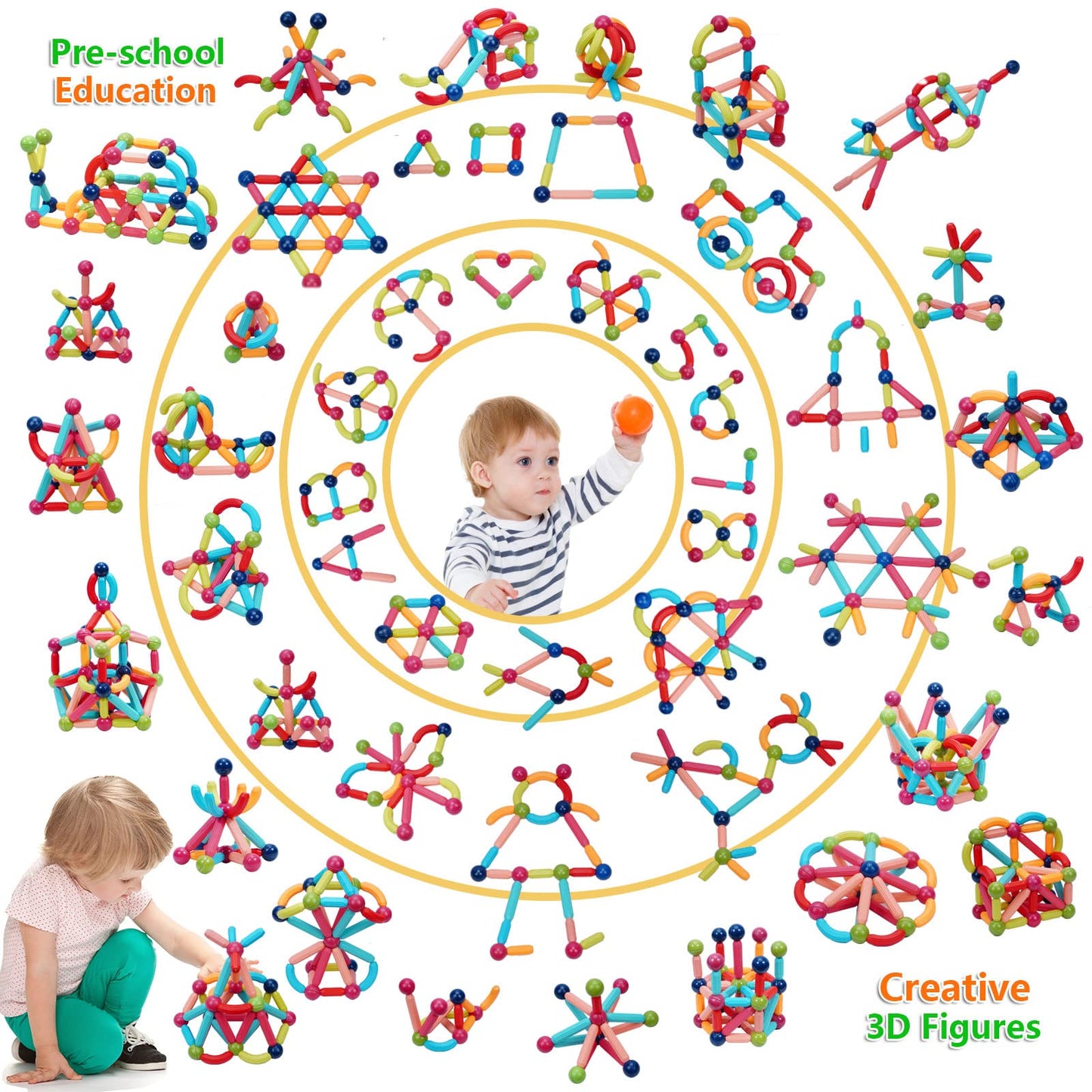 Couomoxa 110 Pcs Magnetic Building Blocks Toy-Stem Construction Building Set Learn Resource For Toddler Kids Magnet Toys For 3+