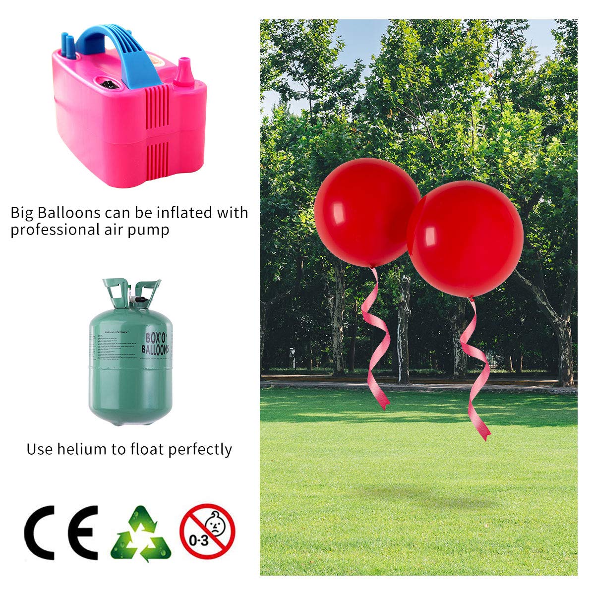 Oupking Big Round Balloons Latex Green 24 Inch 10 Packs