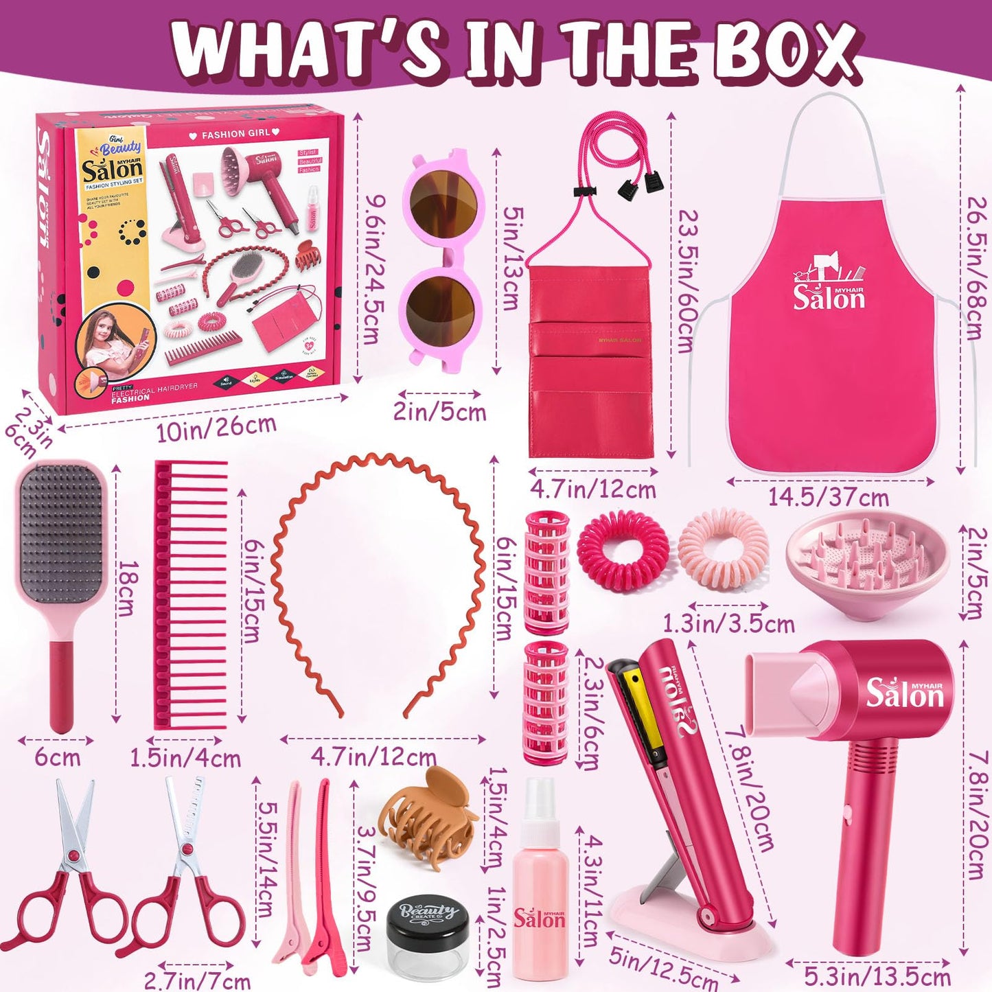 G.C Girls Hair Salon Toys Kids Pretend Play Hair Styling Kit With Realistic Blow Dryer Straightener Stylist Apron Scissors Acces