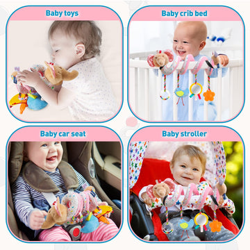 Baby Car Seat Toys Activity Stroller Toy For Boys Girls 0 3 6 9 10 12 Months, Spiral Hanging Plush Toys, Baby Shower Thank You Gifts