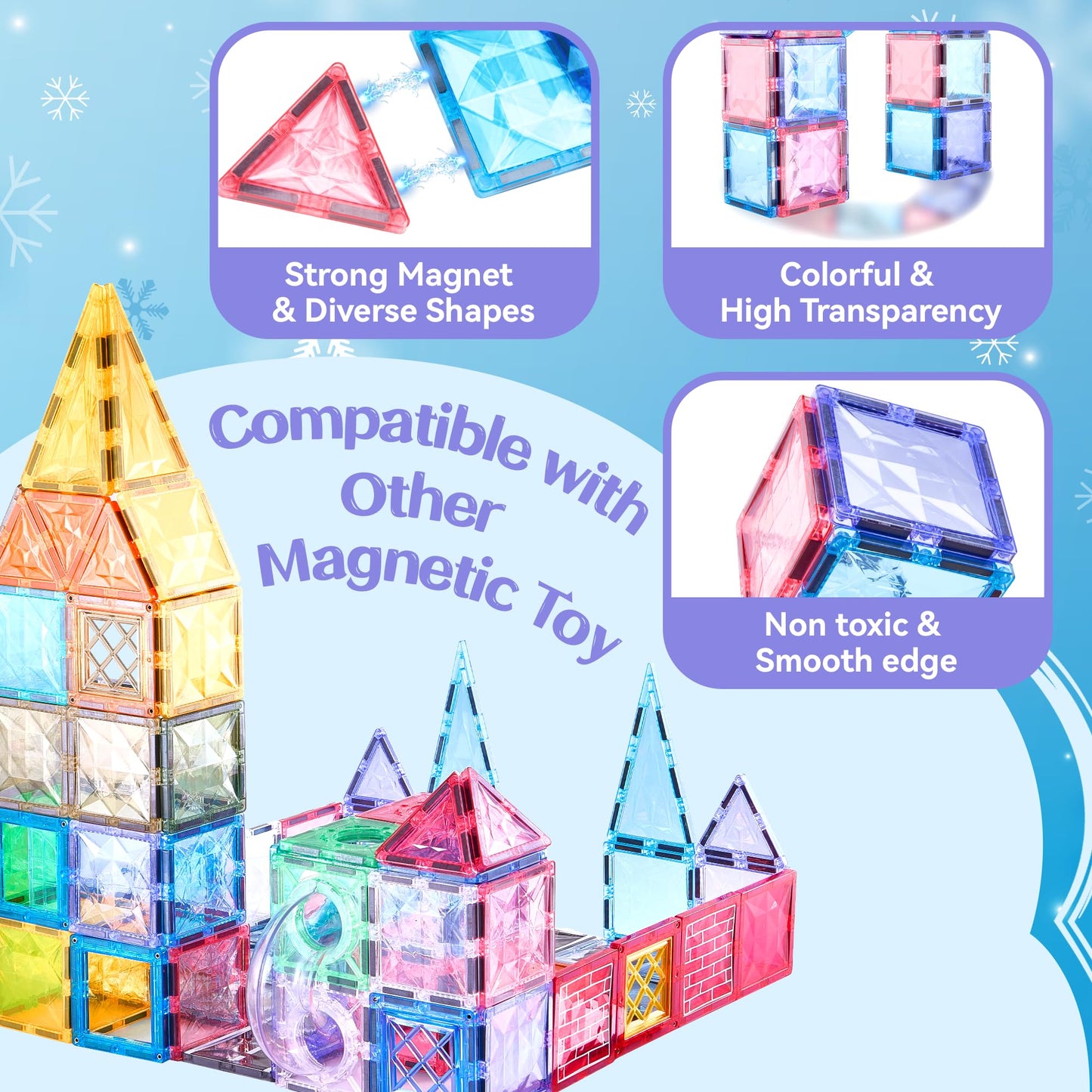 Magnetic Tiles Set, Frozen Magnet Building Blocks With Car Animal Models And Stickers, Construction Educational Stem Sensory Toy