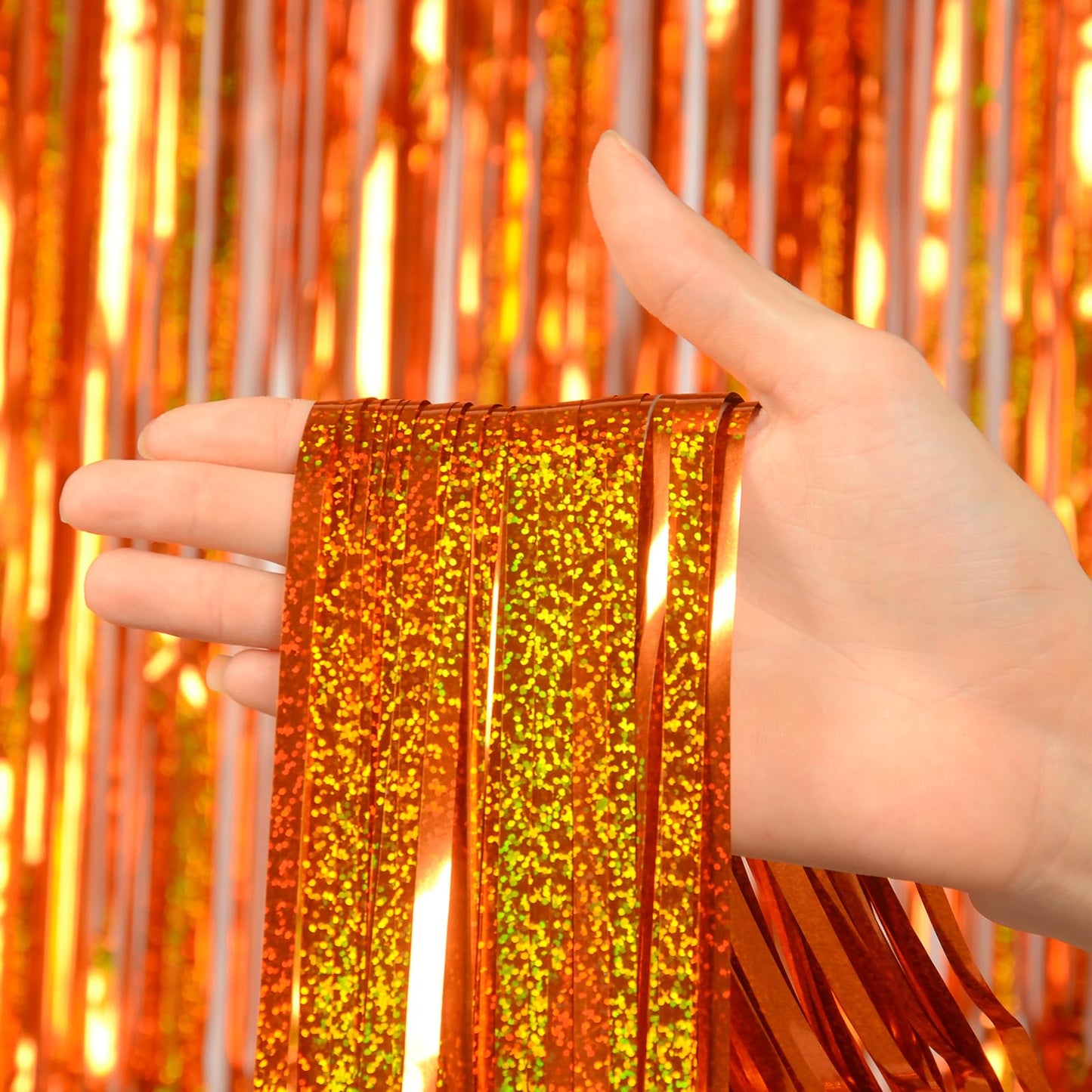 Reusable Foil Fringe Curtains Thanksgiving Decorations - Melsan 3 Pack 3.2 x 8.2 ft Tinsel Curtain Party Photo Backdrop for Birt