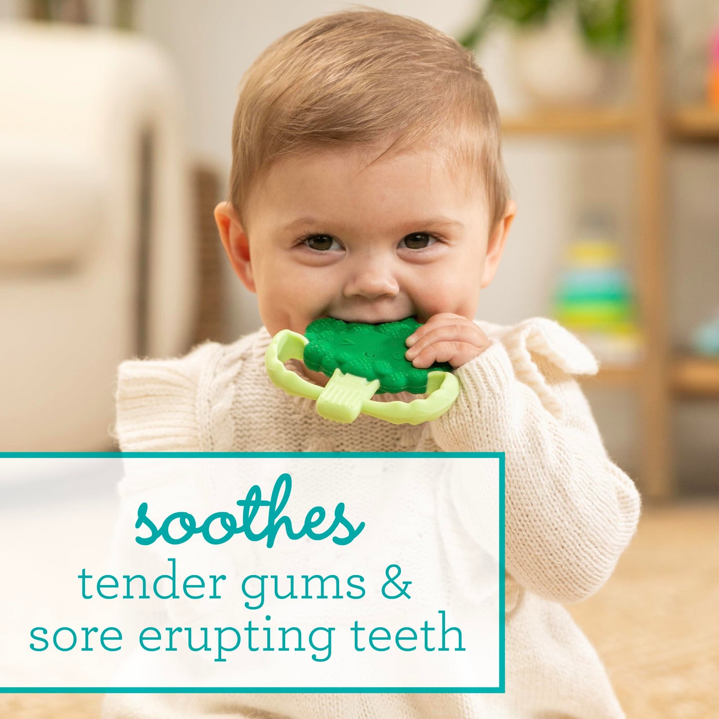 Infantino Lil' Nibbles Textured Silicone Baby Teether - Sensory Exploration And Teething Relief With Easy To Hold Handles, Green