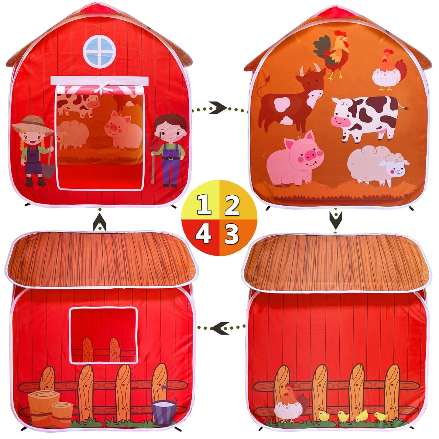 TikOnsYol Kids Play Tent, Pop Up Barn for Kids, Indoor Outdoor Folding Portable Playhouse for Boys and Girls