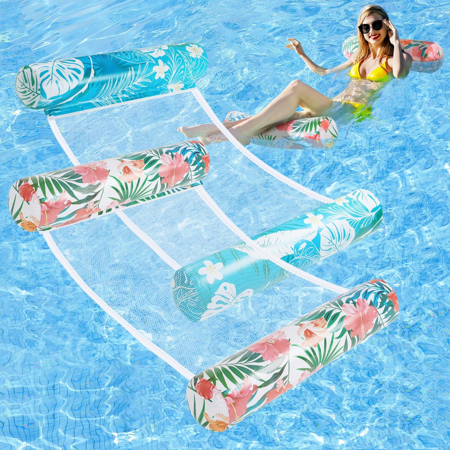 Pool Floats - 2 Pack Inflatable Pool Floats Hammock, Pool Floats Adult, Multi-Purpose 4-In-1 Pool Floats Rafts For Swimming Pool