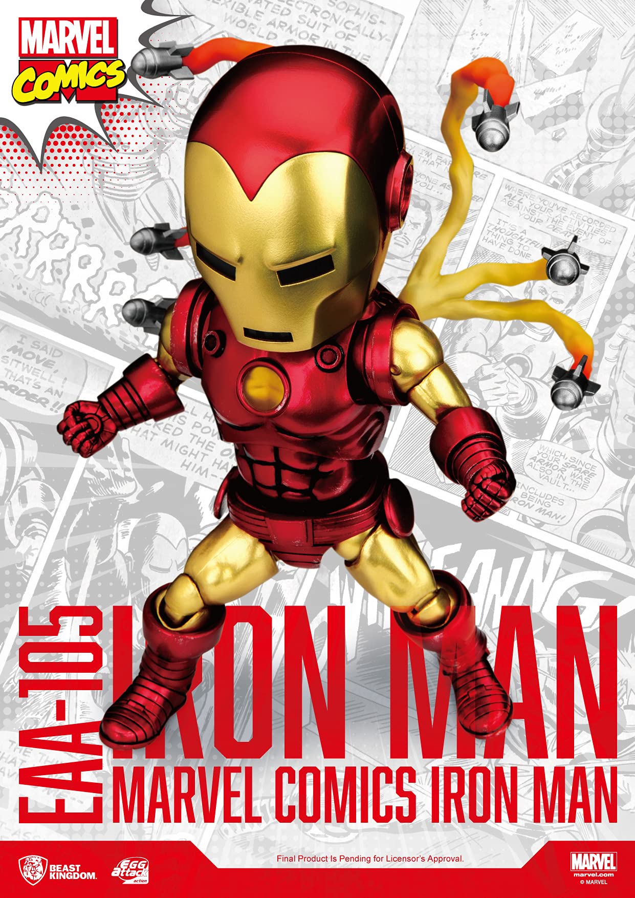 Beast Kingdom Marvel Comics Classic Iron Man EAA-105 Action Figure, Multicolor, PVC Material