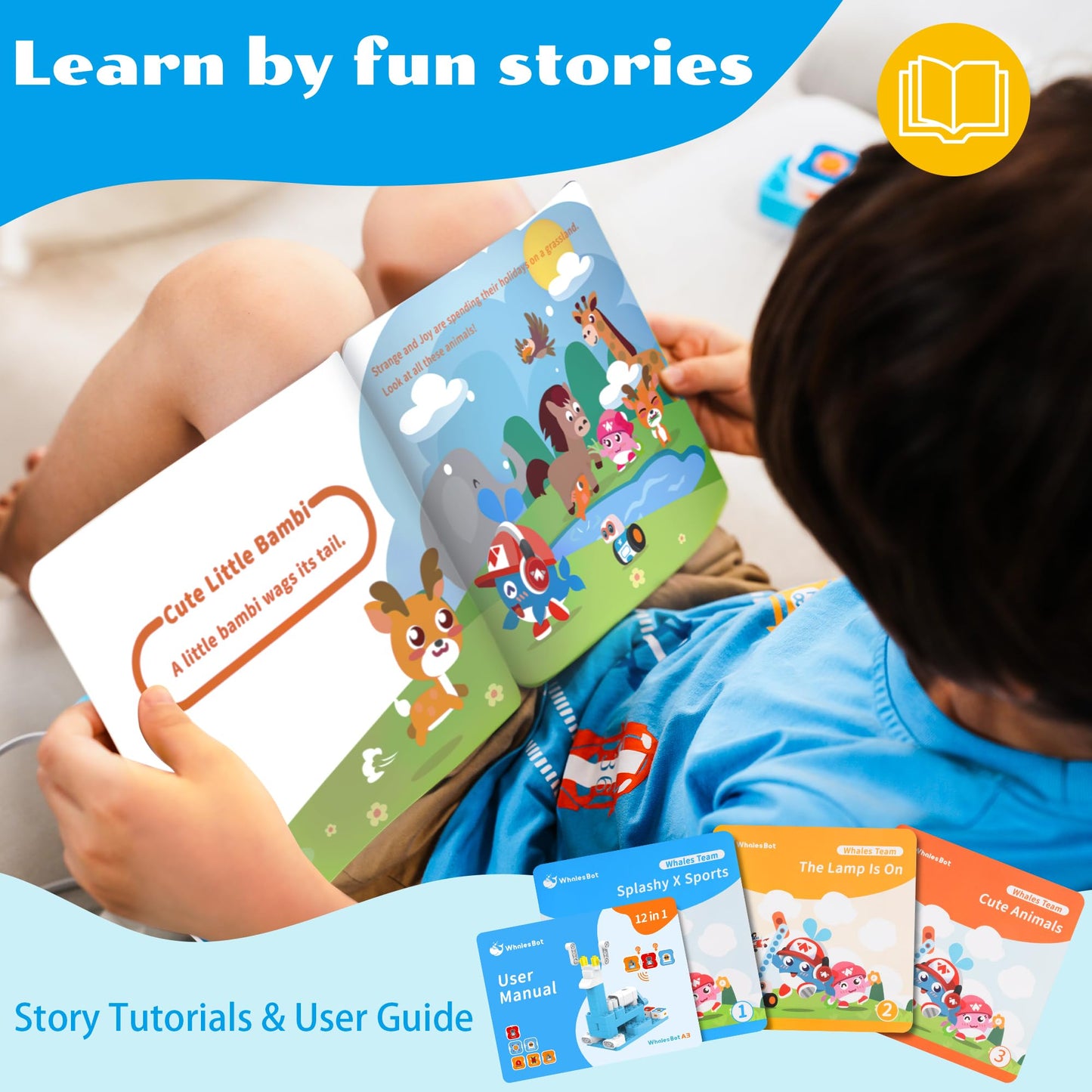 Whalesbot A3 Coding Robot For Kids, Multiple Sensors Coding Block Stem Building Set, 12 In 1 Story Based Tutorial, Stem Toys For