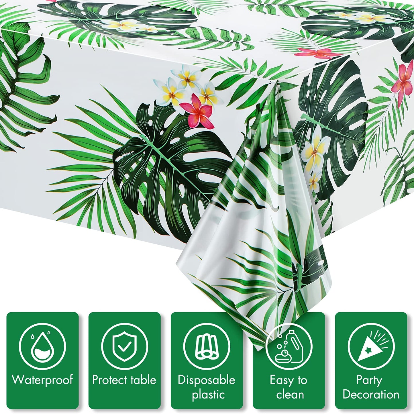 Animal Safari Tablecloth Jungle Animal Theme Tablecover Tiger Zebra Giraffe Print Table Cover Tropical Leaf Tablecloth Party Supplies For Jungle Safari Birthday Baby Showers (Greenery Style, 3 Pcs)