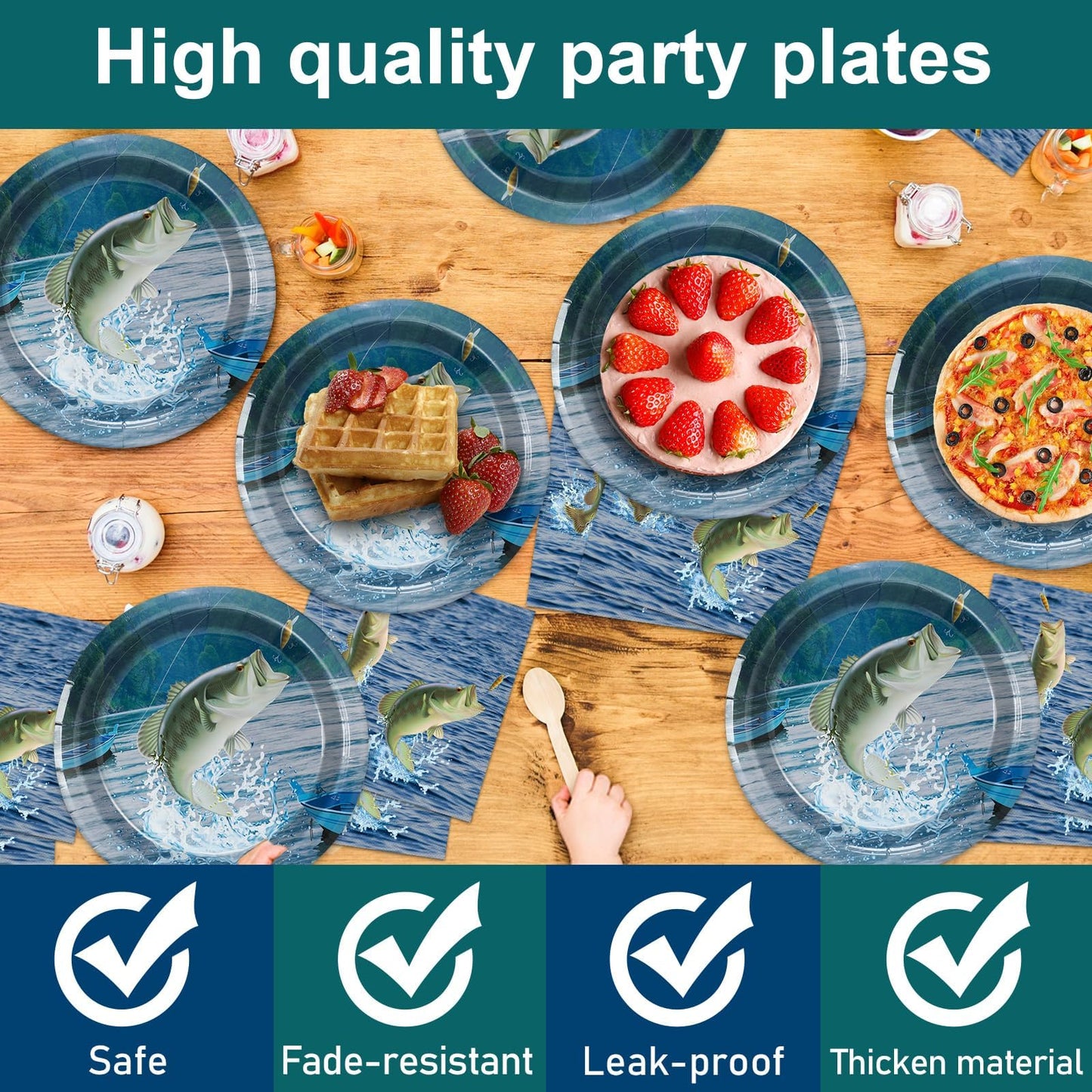 Gone Fishing Party Decorations Fishing Tableware Set Gone Fishin' Plates Napkins Fishing Disposable Table Cover Gone Fishin' Dinnerware For Fishing Themed Fishing Tournament Birthday Party Supplies
