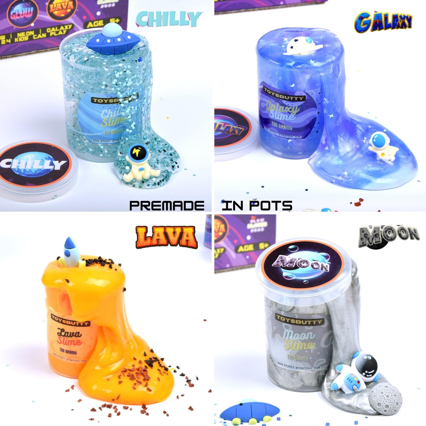 Toysbutty Slime Kit For Girls Boys, 6 Galaxy Stretchy None Sticky Slime Educational Toys With Space Slime Charms &Galactic Add I