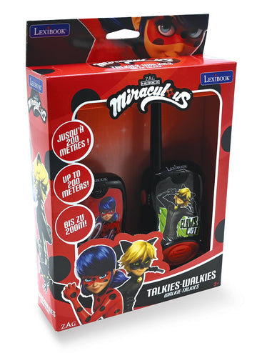 LEXiBOOK Miraculous Walkie Talkies 200m Communication Set for Kids 2 Communication Channels Belt Clip Black/Red TW12MI