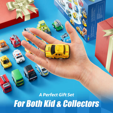 JOYIN 18 Pcs Pull Back City Cars and Trucks Toy Vehicles Set, Friction Powered Cars Toys for Toddlers, Boys, Girls Educational P