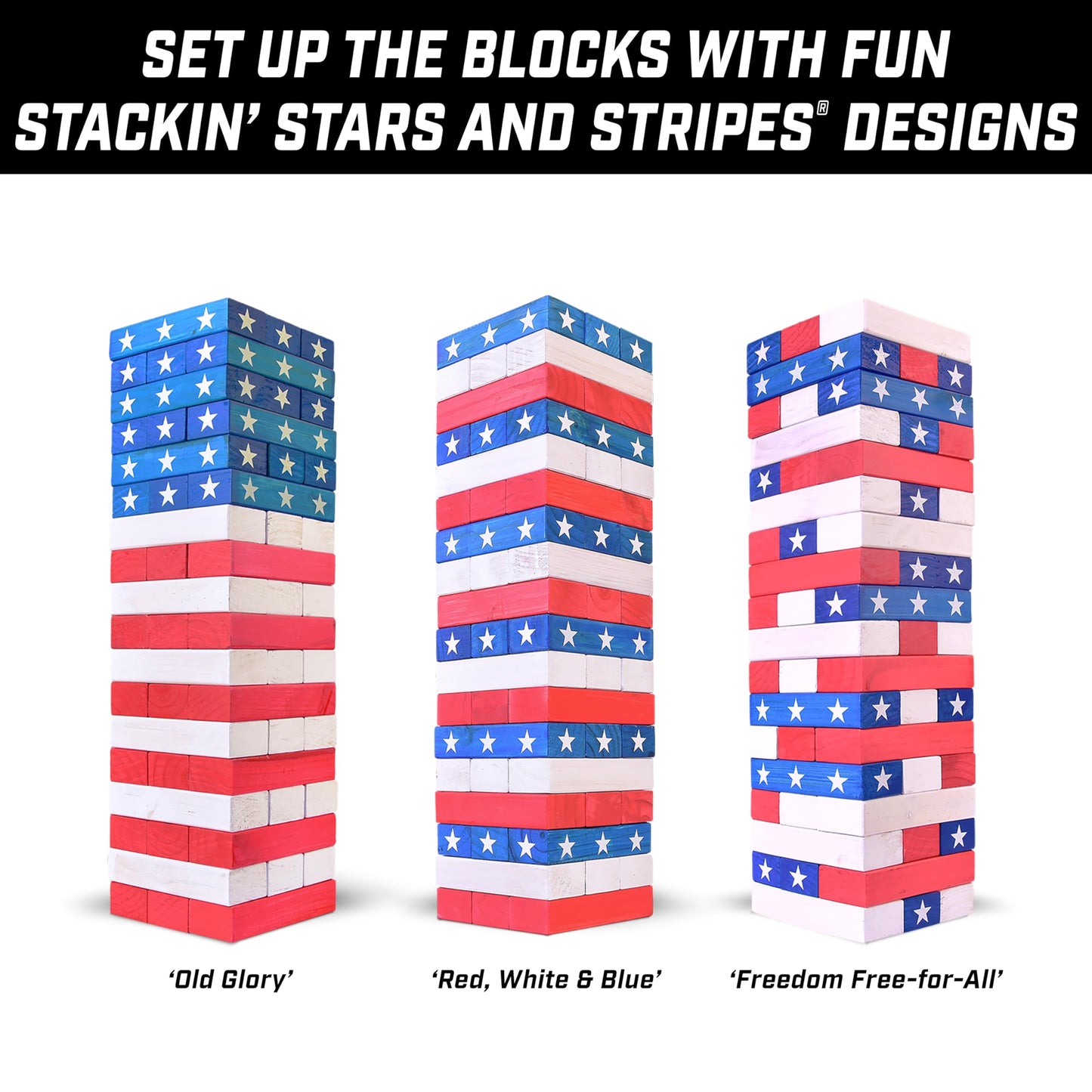 Gosports Giant Wooden Toppling Tower - Stacks Up To 5 Ft - Stars And Stripes