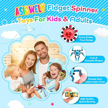 ASIOWELY Transformable Fidget Spinner Toys for Kids and mature-themeds 4 PCS Easter Basket Stuffers Finger Sensory Toy for Teens with Autism ADHD Anxiety Relief Valentine's Day Gifts for Boys Girl Travel Game