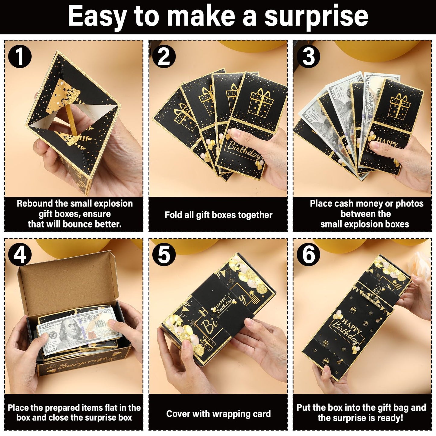 Jacyan Surprise Gift Box Explosion For Money Cash Birthday Money Box Exploding Gift Box, Money Surprise Box Explosion Party Gift Surprise 12 Folding Box Set Pop Up Bouncing Boxes For Men Women Kids