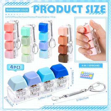 Halloscume 4 Pcs Keyboard mature-themed Fidget Toy Clicker Toy 4-in-1 Keyboard Fidget Keychain Cube Mechanical Key Button Clicker Stress Relief Gift for Office School Home to Pass The Time(Gradient Colors)
