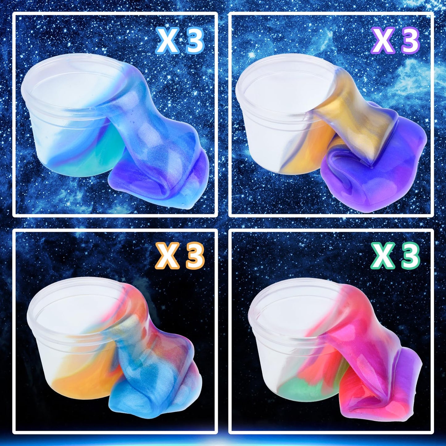 12 Pack Galaxy Slime Kit, Galaxy Slime Cup Party Favors For Girls Boys, 12 Constellations Series Mini Slime Bulk, Wet, Non-Stick
