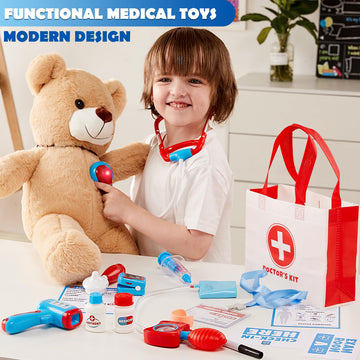 Play-Act Kids Doctor Kit,16-Piece Pretend Play Medical Kit with Bag, Doctor Role Play Set, Realistic Medical Toy, Reusable Recor