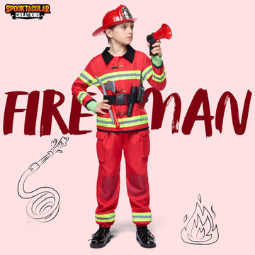 Spooktacular Creations Halloween Boys Fireman Costume Firefighter Costume for Kids Red Toddler Fireman Jumpsuit Accessories Set for Dress-up and Roleplay Party (Large 10-12 yrs)