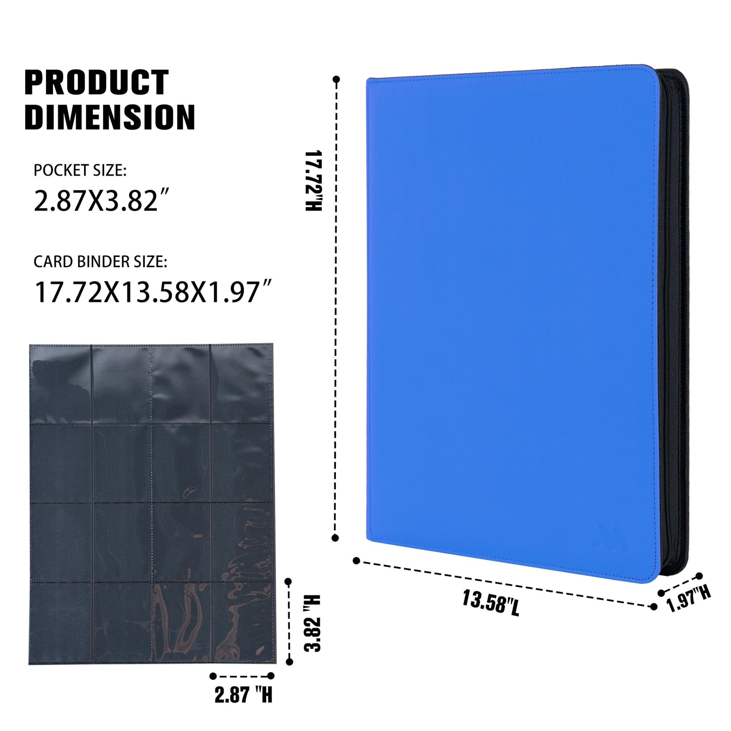 MORABTO enhanced 1000+ Pockets Card Binder 16 Pockets Trading Card Binder Ringless Side Loading Trading Card Album Folder for TCG -Light Blue