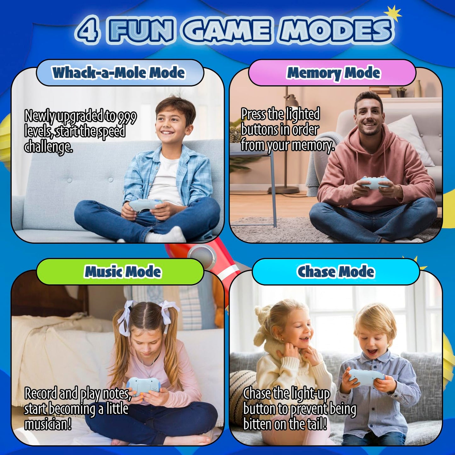 Thinhous Quick Push Pop Game - 5 Mode Electric Fast Push Handheld Games Sensory Light Up Toys With 7 Color Lights, Party Game Fo