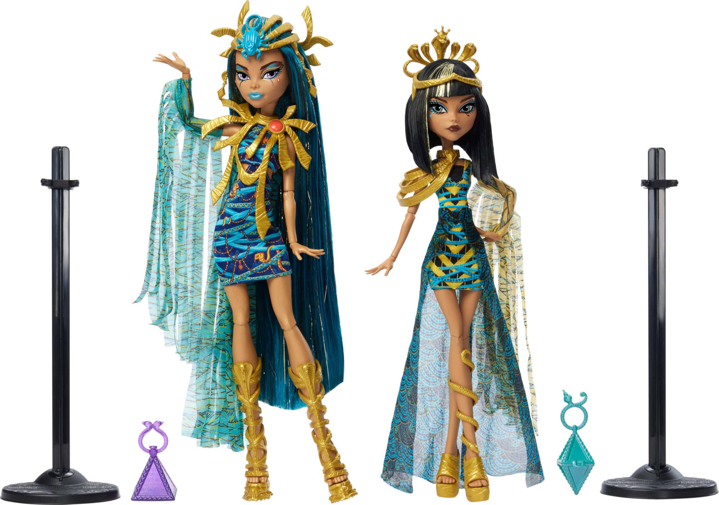 Monster High Fashion Doll Set Mummy Majesties Cleo & Nefera De Nile Collectible 2-Pack with Golden Accessories & enhanced Clothes