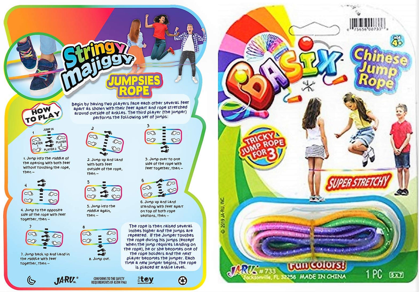 Ja-Ru Elastic Chinese Jump Rope (6 Skipping Rope) Colorful Stretchy Jump Rope For Kids. Boys And Girls Party Favor. Physical Education Equipment. Item #733-6S