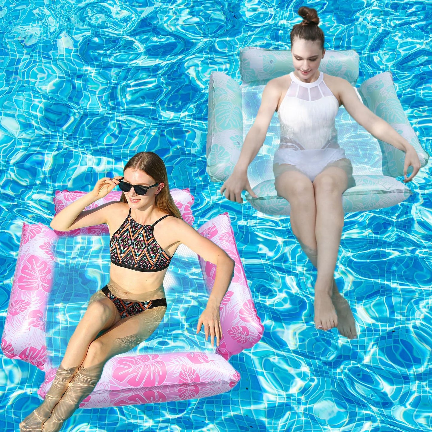 2 Pack Inflatable Pool Float Hammocks, 4-in-1 Multi-Purpose Inflatable Pool Floats Adults,4 Tubes Floating Mesh Chair for Summer