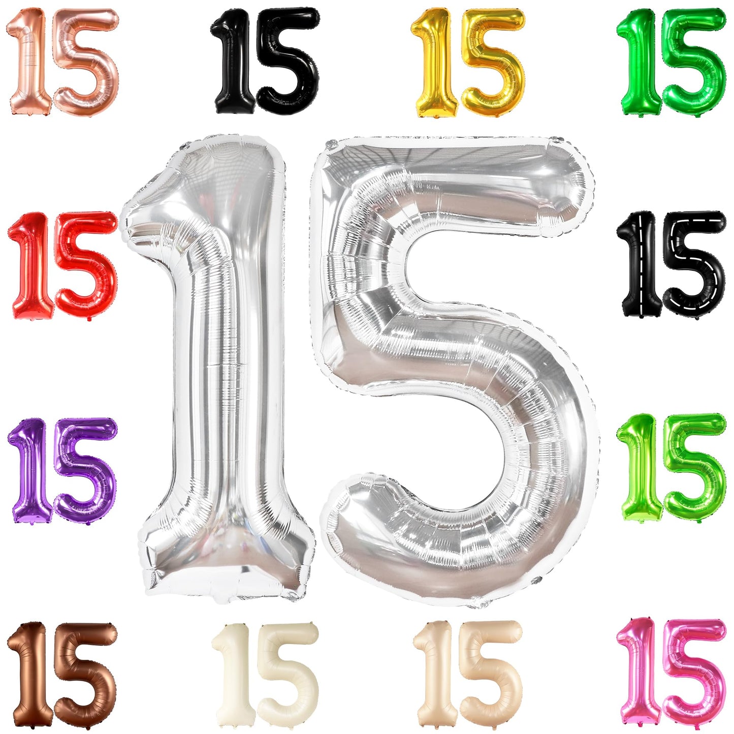 Giant, Silver 15 Balloons Number - 40 Inch | Number 15 Balloons, Happy 15Th Birthday Decorations For Girls | Silver 15 Number Balloon, 15 Birthday Decorations Boy | 15Th Birthday Decorations For Boys