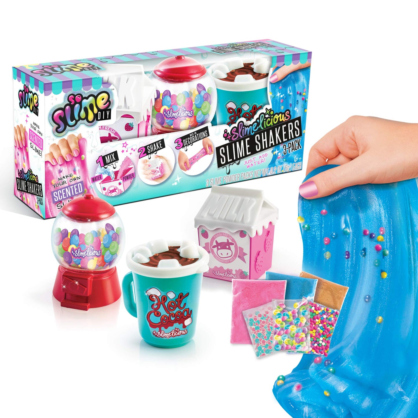 So Slime Diy - Slime'Licious Scented Slime 3-Pack – Gumballs, Strawberry Milk & Hot Chocolate Just Add Water, Shake And Add Decorations To Make Your Own Scented Slime