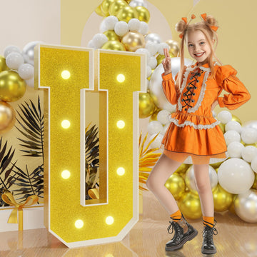 Imprsv Marquee Letters Gold 3Ft: Golden Party Decor - Light Up Letter U Large 3 Feet Tall - Party Decorations Letter For Love U