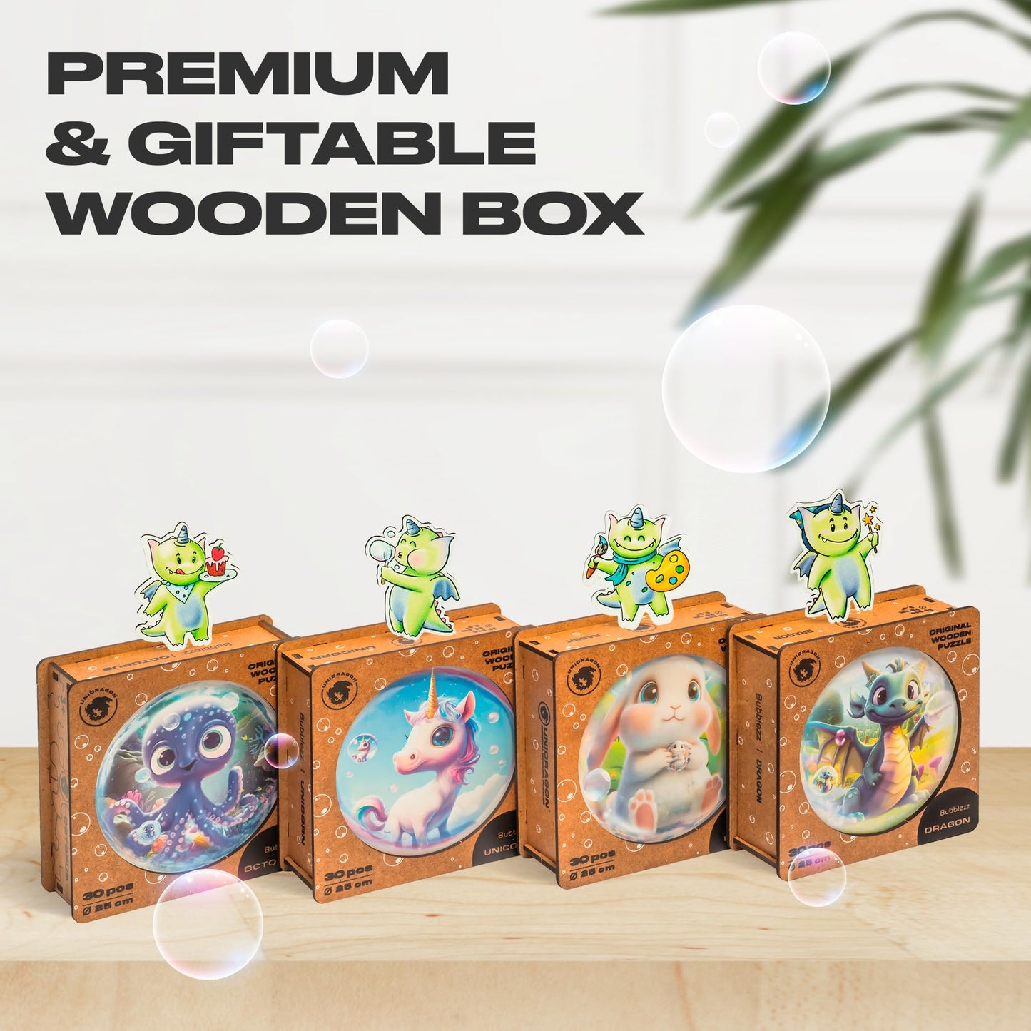 Unidragon Original Wooden Jigsaw Puzzles For Kids Ages 3-5 — Bubblez Rabbit — 30 Pieces Puzzle Round Shape 9.8×9.8 Inches Toddler Kids Activities Tiny Animals Preschool Toys Brain Teasers