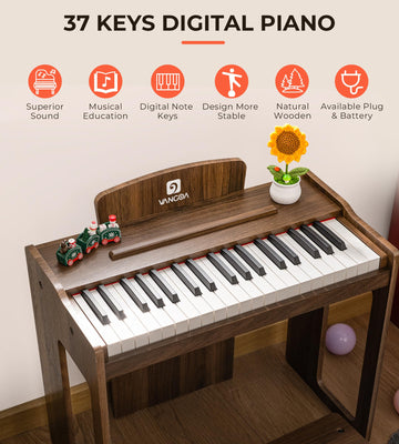 Vangoa Kids Piano Keyboard, 37 Keys Digital Piano for Kids, Music Educational Instrument Toy, Wood Piano for Girls and Boys, Dar