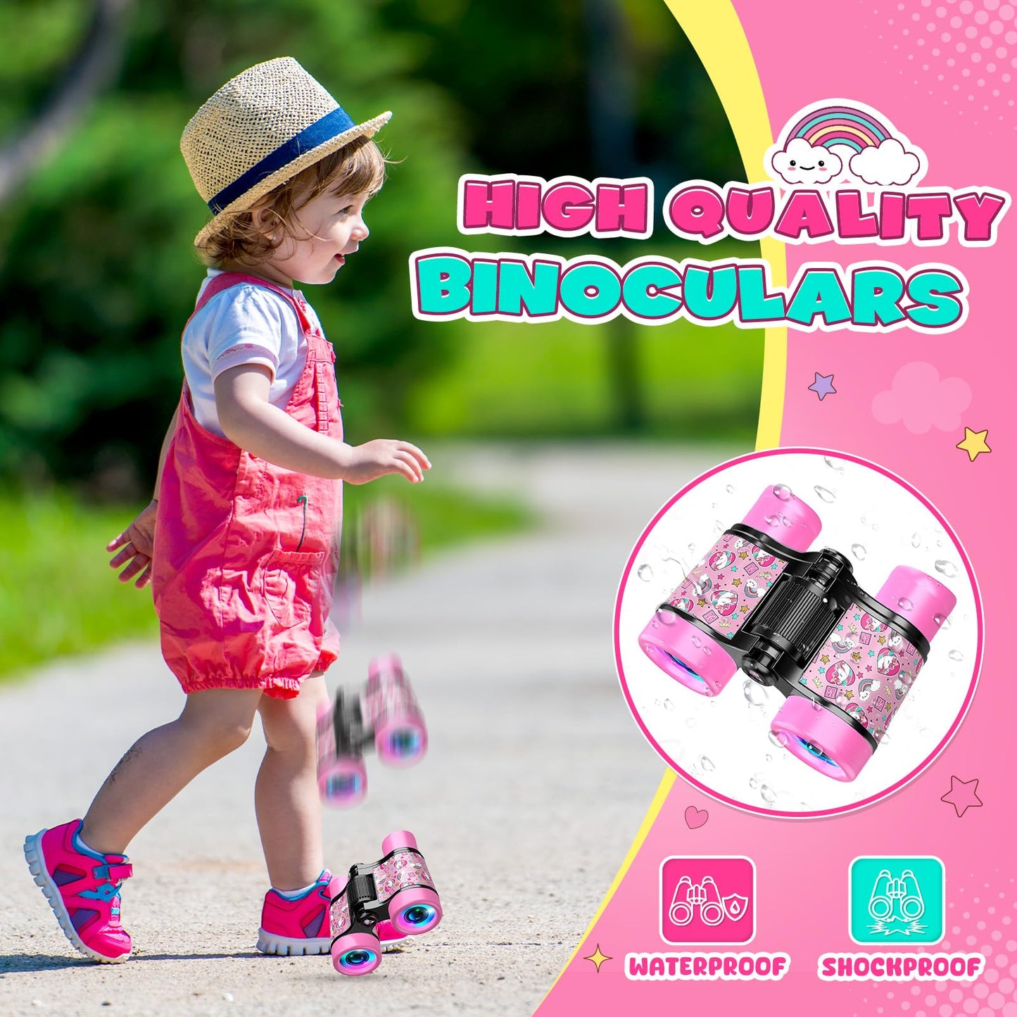 Unicorn Binoculars Toys For Kids 3 4 5 6 Year Old Girls Toddlers Pink Binoculars Toys Bird Watching Outdoor Camping Adventure Te