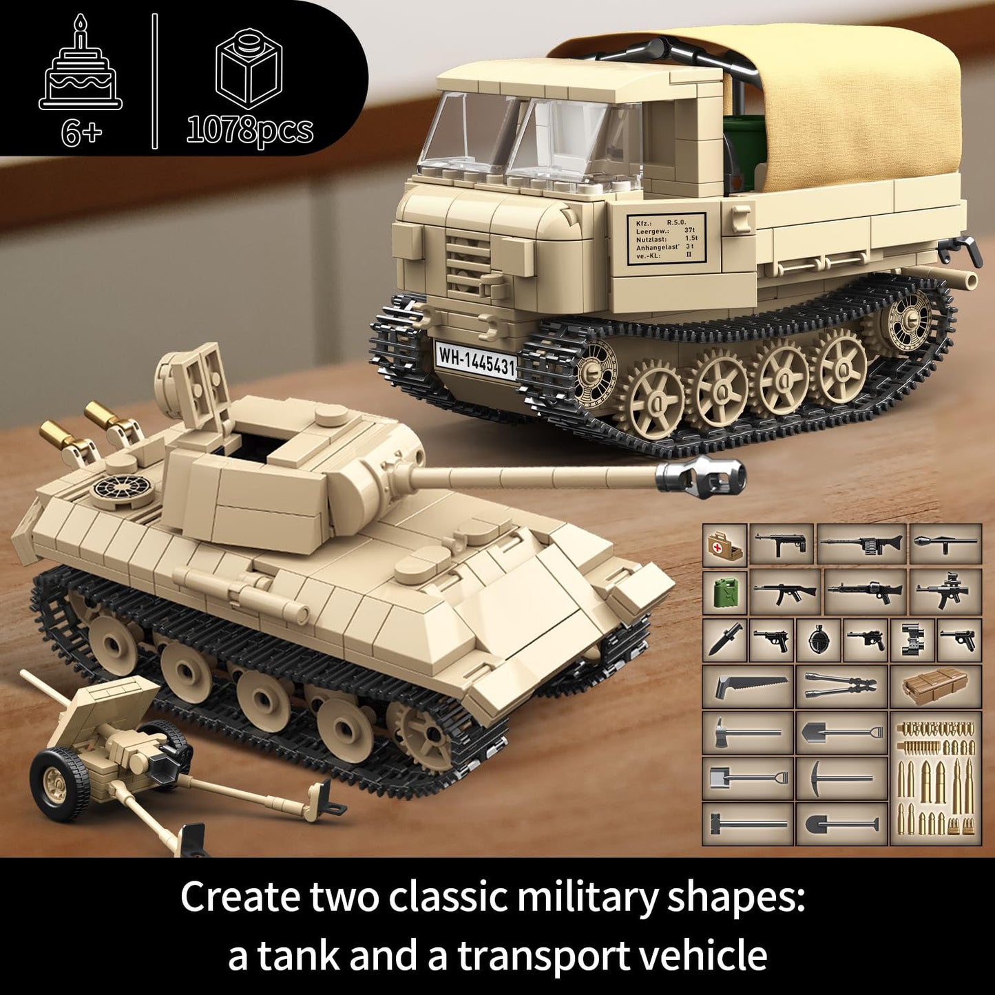 Ww2 Panther Medium Tank & Rso Tractor Vehicle Building Blocks, Compatible With Lego Military Set, Great Army Gift For Kids And T