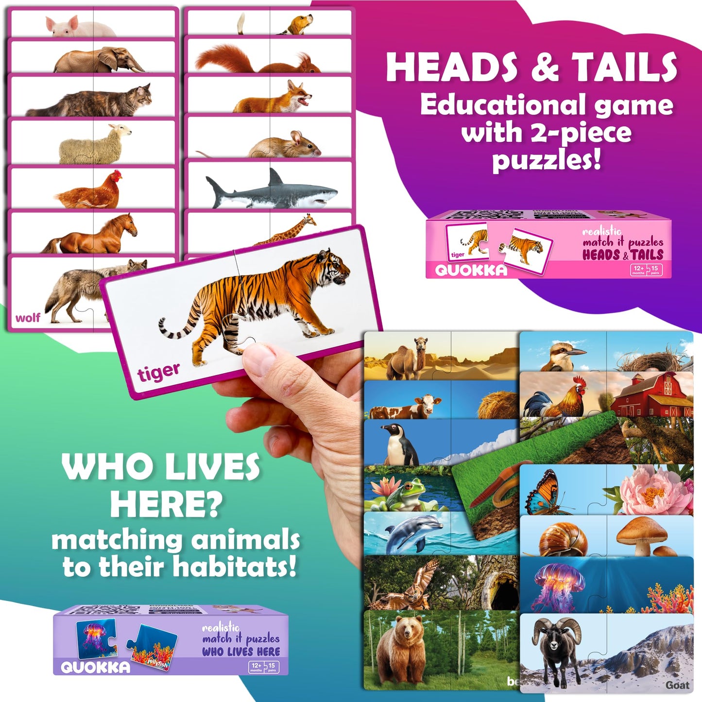 Quokka 5X Megaset Realistic Puzzles For Toddlers 3-5 - Matching Games For Kids Ages 2-4 - Numbers Animals Opposites Abc Learning For Toddlers 1-3 Year Old - Educational Toy For Boy And Girl