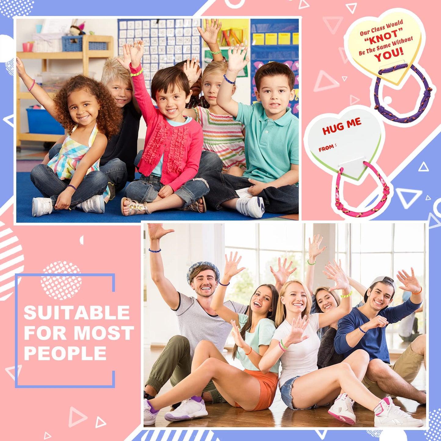 Yinkin 36 Sets Valentine's Day Bracelets with Cards Kids Friendship Bracelets Knot Design Bulk for Girls Boys Classroom Gifts Ac