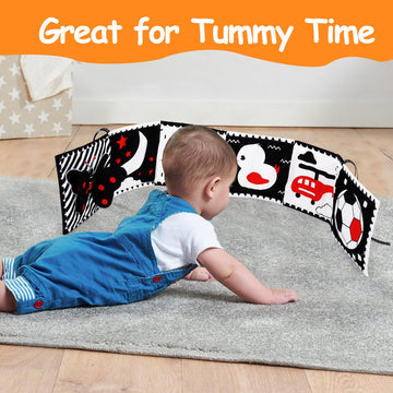 Thremhoo Black and White High Contrast Baby Toys Soft Book for Newborns, Tummy Time & Sensory Crinkle Toys, 0-12 Months, Medium