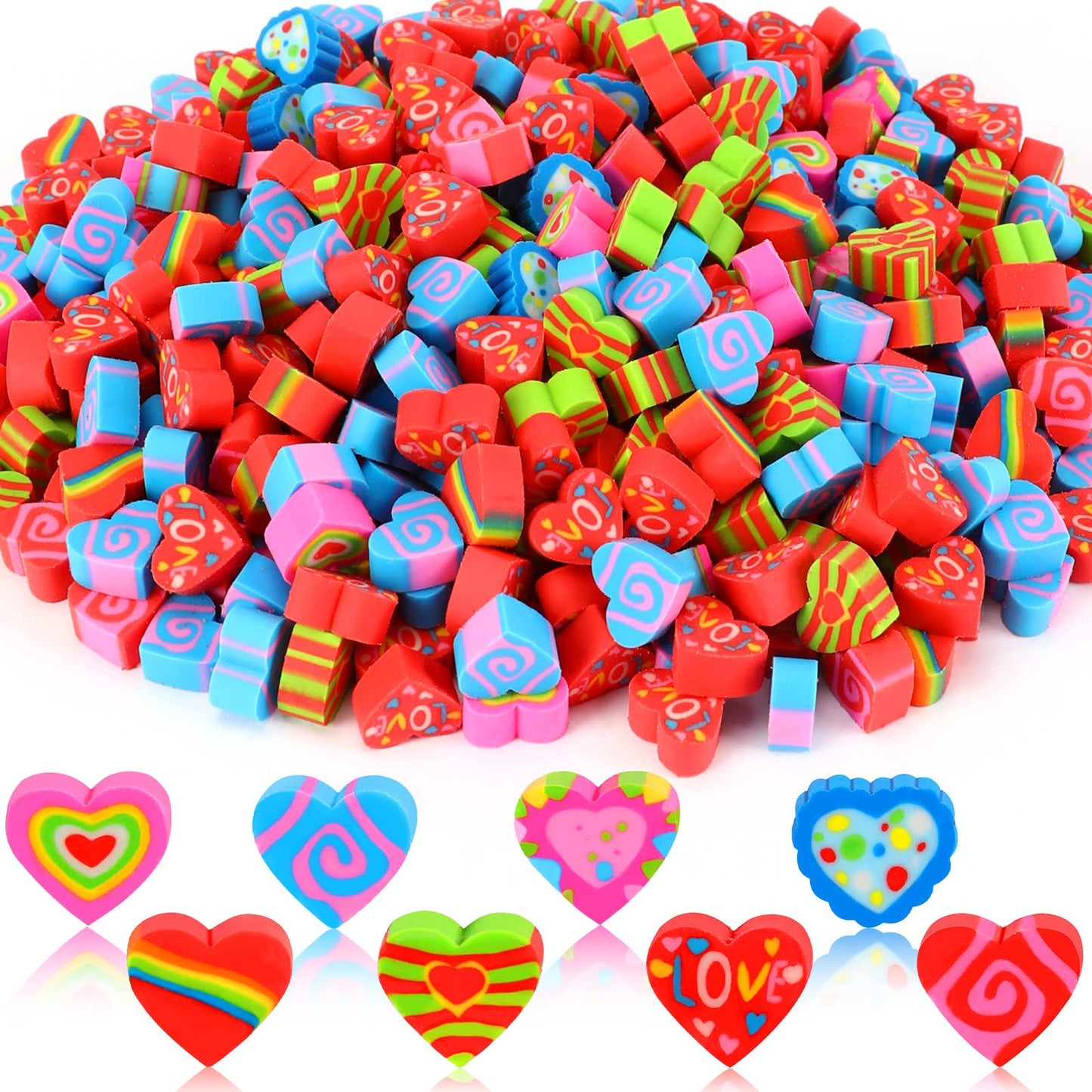 Erasers for Kids Bulk, 150Pcs JUNEBRUSHS Heart Mini Erasers Valentine Pencil Erasers Holiday Valentines Gifts for Kids School Cl