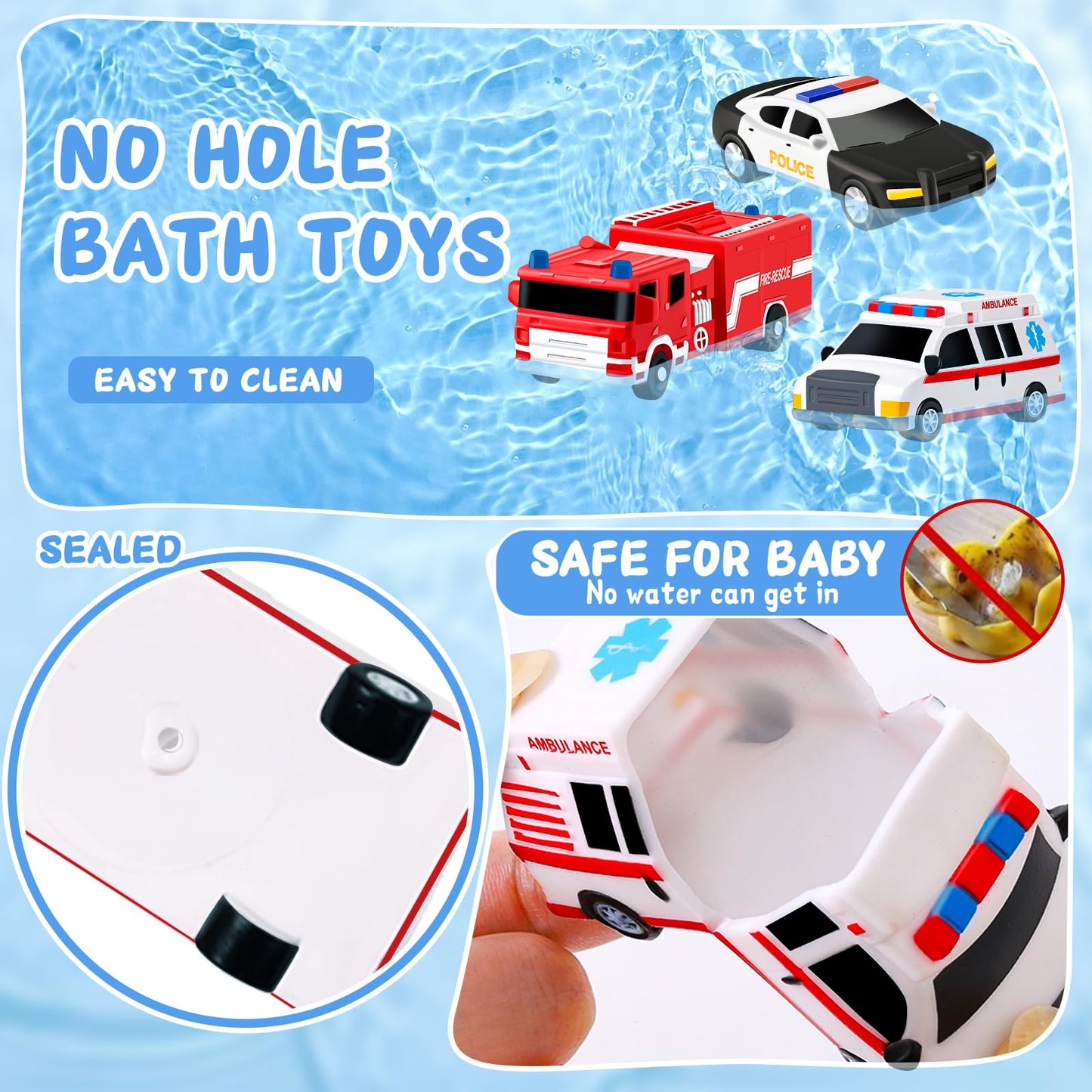 Bath Toys For Kids Ages 1-3, Car No Hole Bath Toys Toddlers 2-4 Baby Bath Toys, Beach Pool Bathtub Water Toy, Small Gifts For 1-