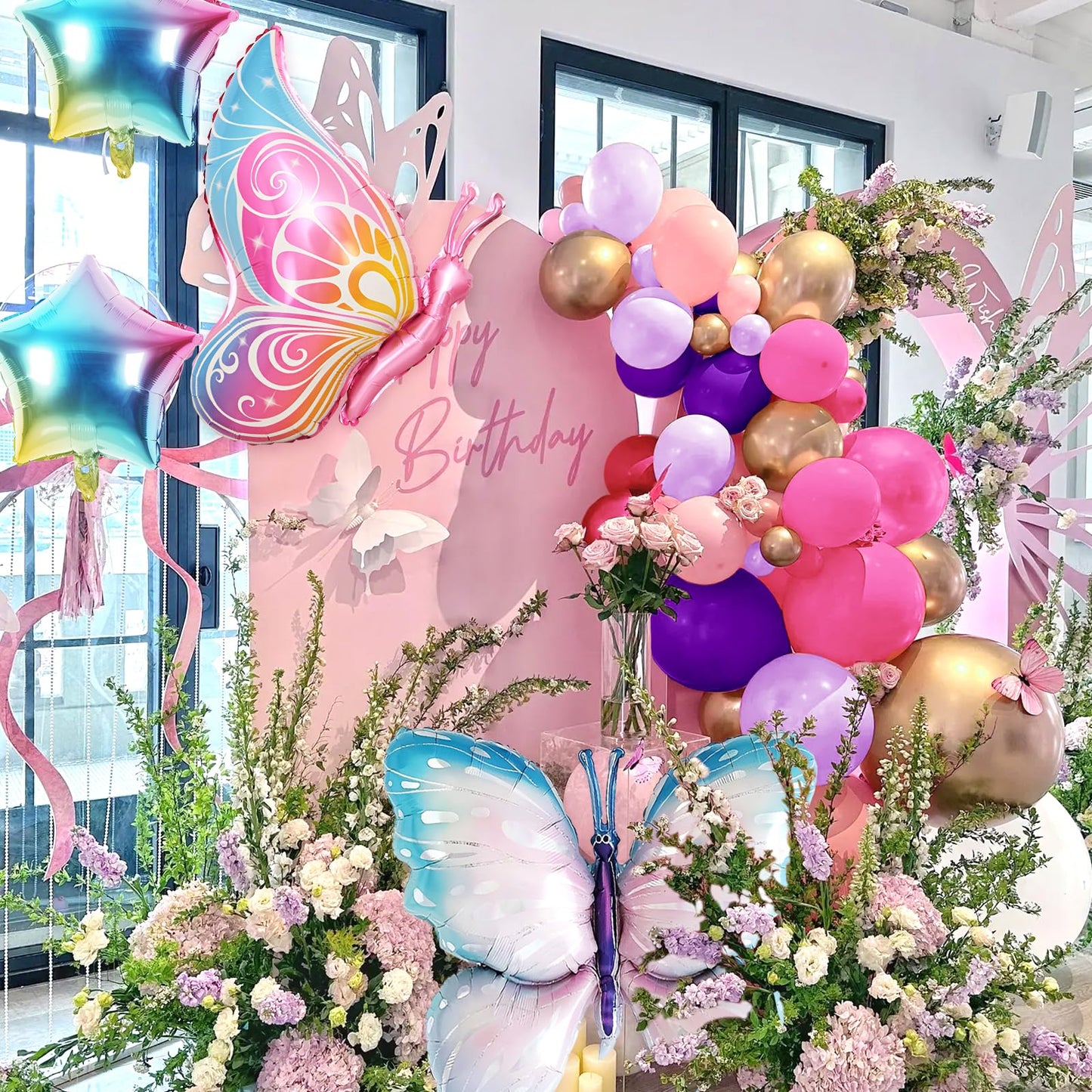 146Pcs Butterfly Balloons Purple And Pink Butterfly Balloon Arch Kit For Baby Shower, Wedding, Birthday Decorations